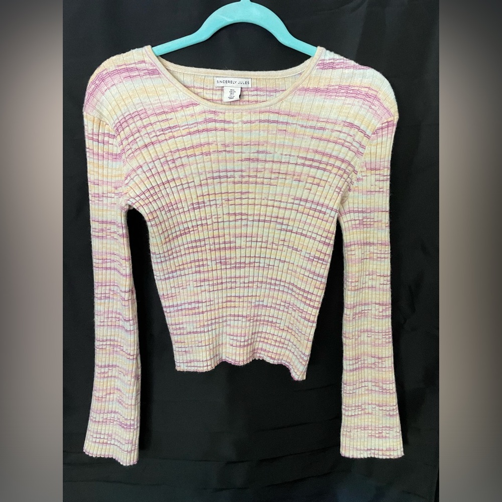 Sincerely Jules size L multicolor ribbed stretchy slightly fuzzy sweater.